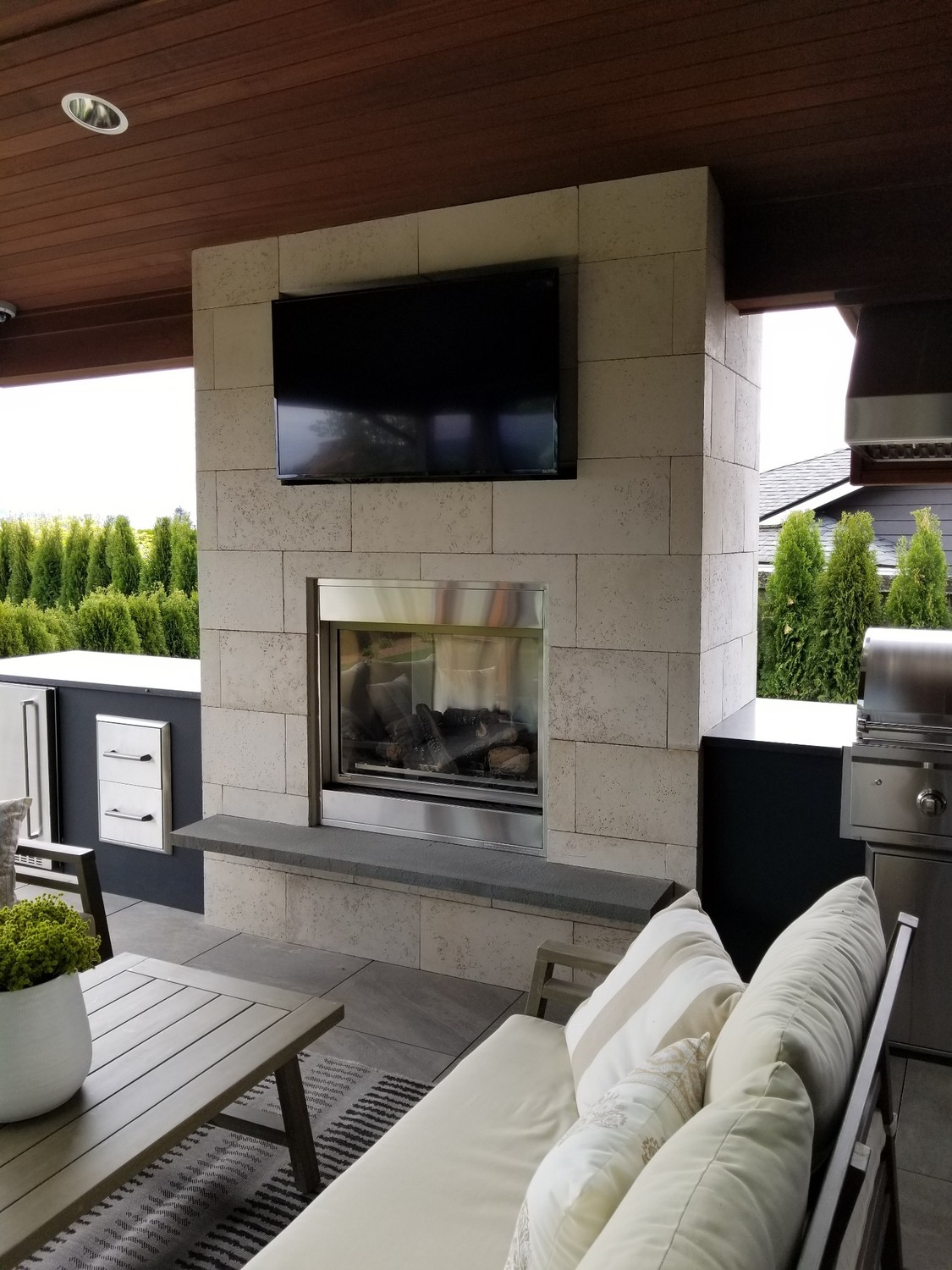 Outdoor Stone Fireplace Detail - Custom Stone Veneer Installation
